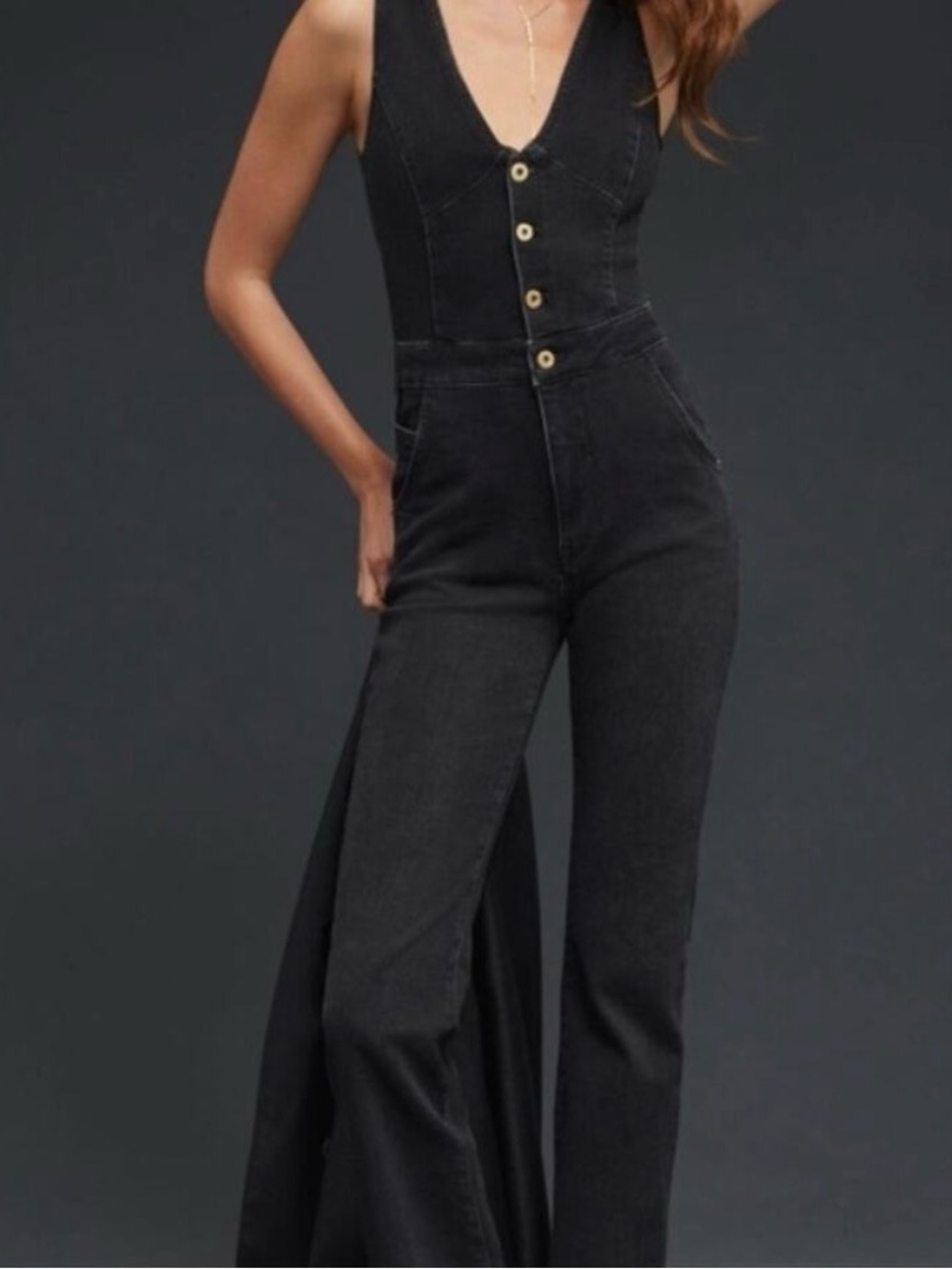 Anthropologie Pilcro Black Denim Jumpsuit Overalls Size 10 - Picture 3 of 6